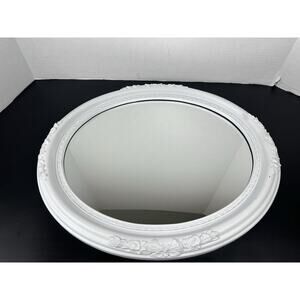 1960s Recessed Oval Framed Shabby Chic Oval Mirror Ornate White General